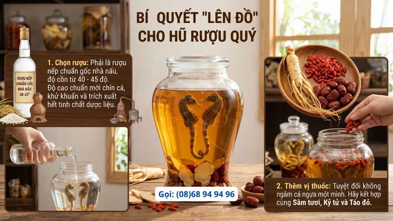 chọn nguyên liệu cho hủ rượu cá ngựa